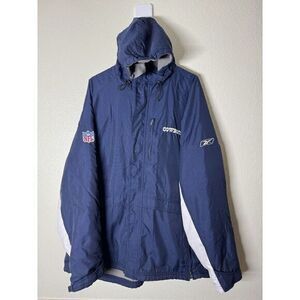 NFL Dallas Cowboys Reebok Hooded Windbreaker Jacket Navy Blue Official Team Gear